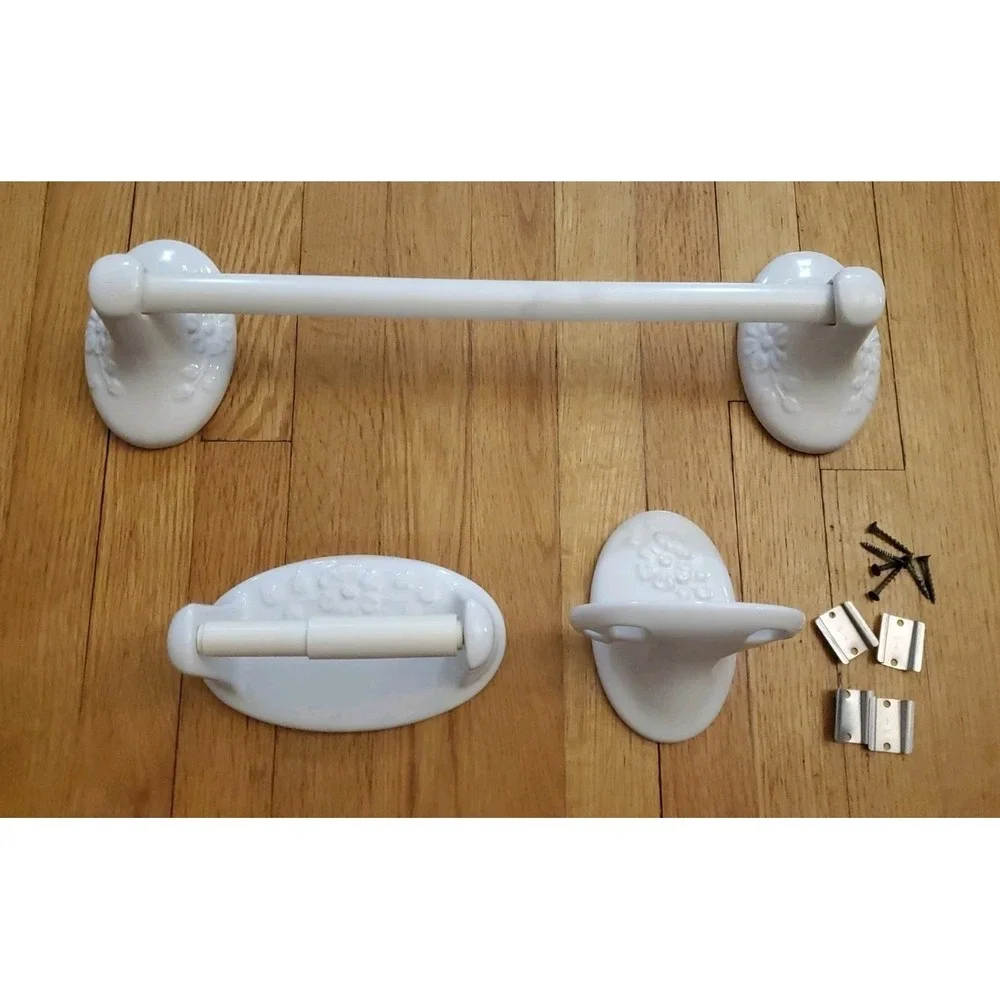 Vintage Floral Ceramic Bathroom Set Toilet Paper Toothbrush Towel Bar Farmhouse